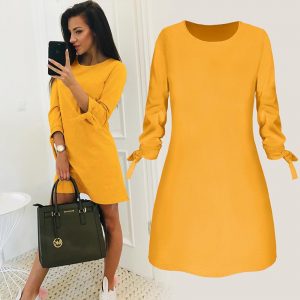 Wholesale casual solid color O collar dress